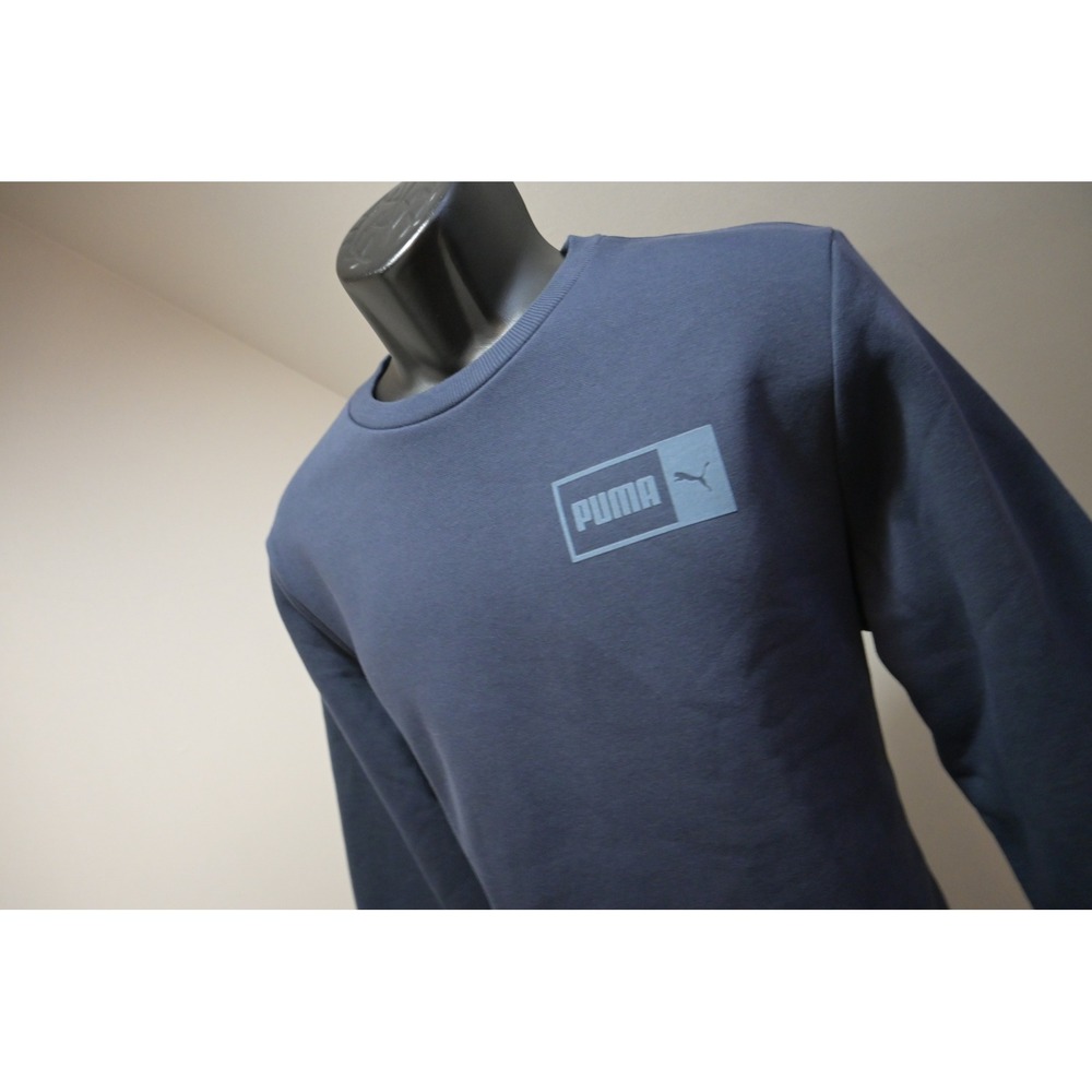 Puma Sweatshirt Mens Medium Navy Blue Fleece Crewneck Box Logo Excellent